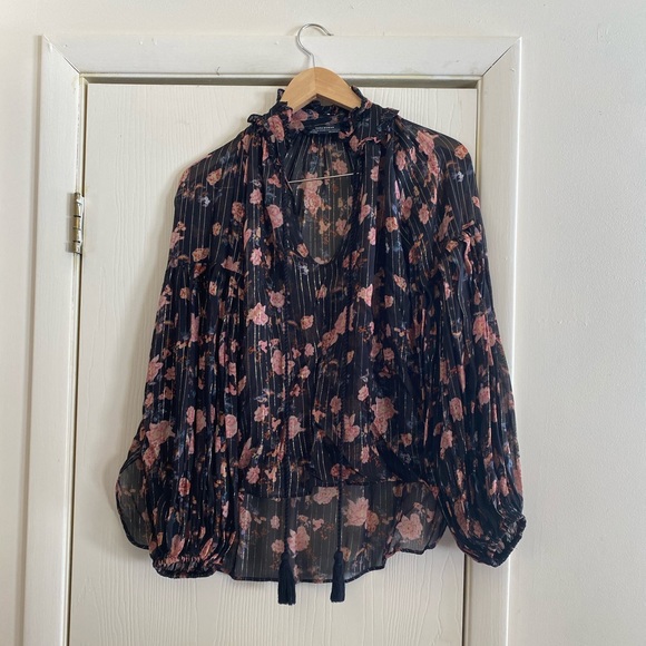 Zara Tops - Zara metallic 70s boho balloon sleeve sheer tunic